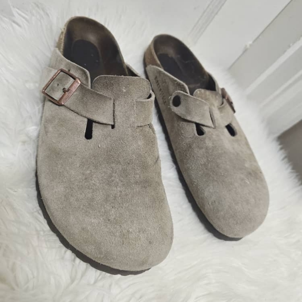 Birkenstock Boston Suede Clogs Slide Sandals Taupe Unisex Size L-11 M-9 - Picture 3 of 7